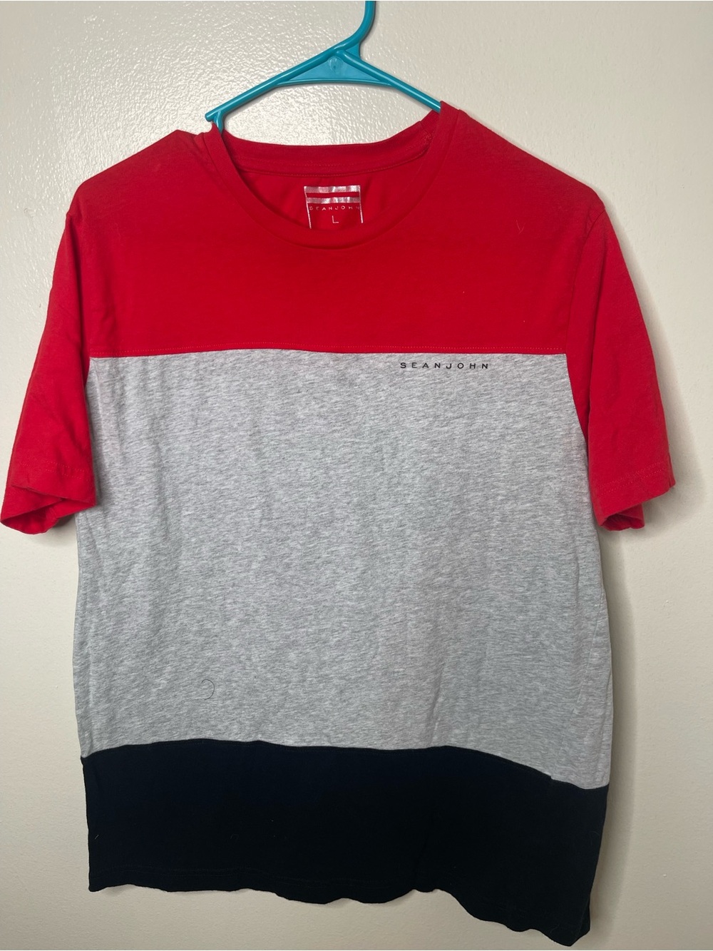 Sean John Red, Gray & Black Short Sleeve Colorblock Tee